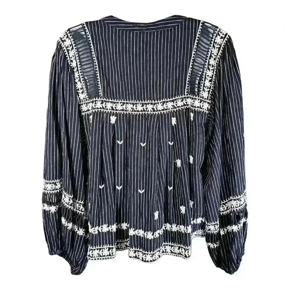 Free People All Roads Lead to You Embroidered Top Blouse Shirt Blue White Small - Picture 3 of 5